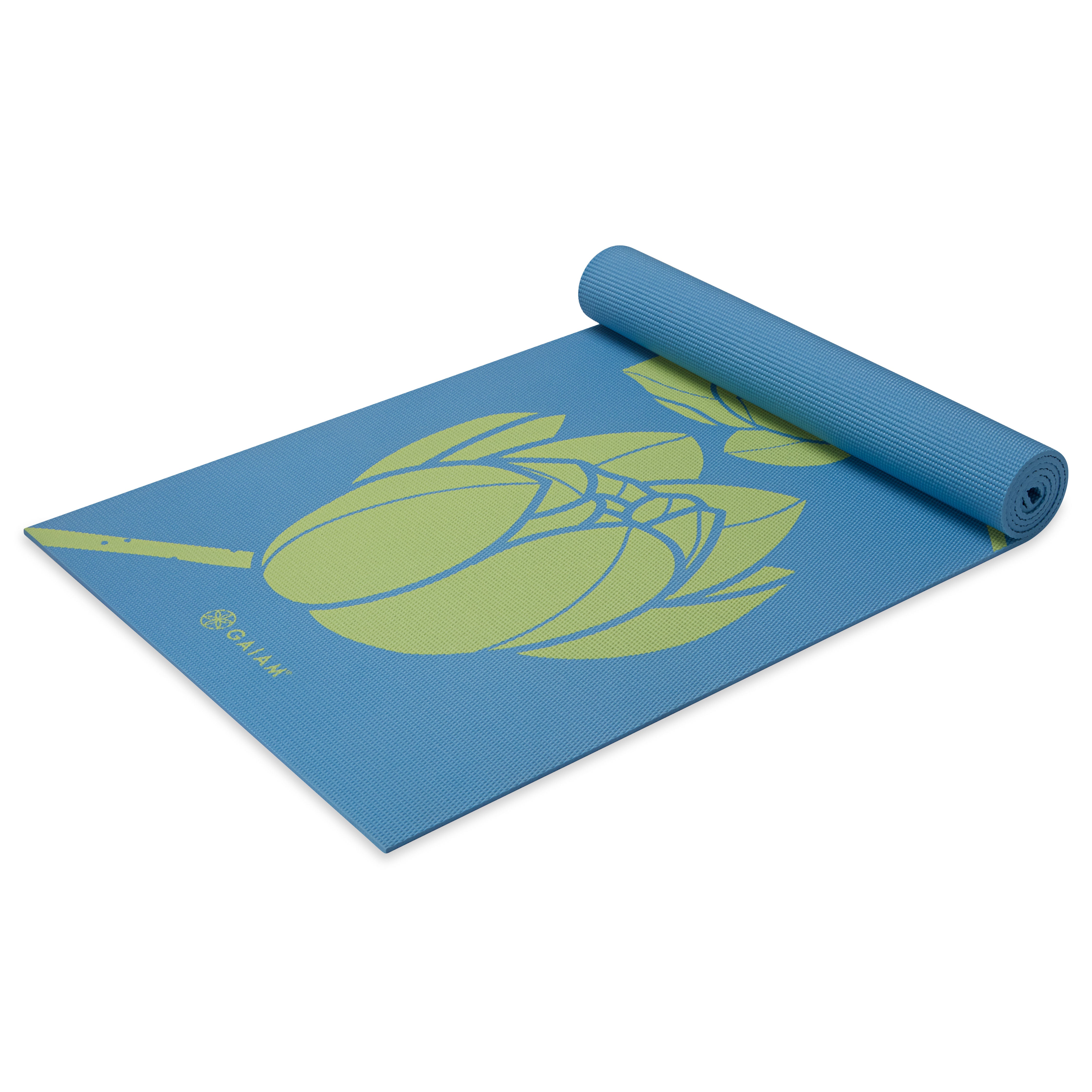 Gaiam Lotus Flower Yoga Mat top rolled angle